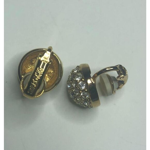 613  Swarovski clip on button crystal Gold tone  Earrings - Picture 2 of 2